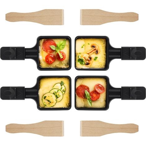 Lot de 4 Poêlons à Raclette Avec Revêtement Antiadhésif et 4 Grattoirs en Bois Pour Griller du Fromage, des Œufs - Compatible Avec Grill Raclette (1/5)
