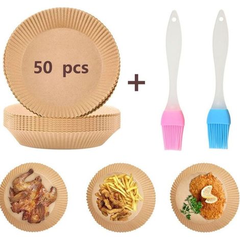 Parchment Paper 50pcs Orbicular Air Fryer Parchment Paper for Ninja Hot Air Fryer 20x16cm Paper Liners + Cooking Brush (2pcs) MUMU (1/4)