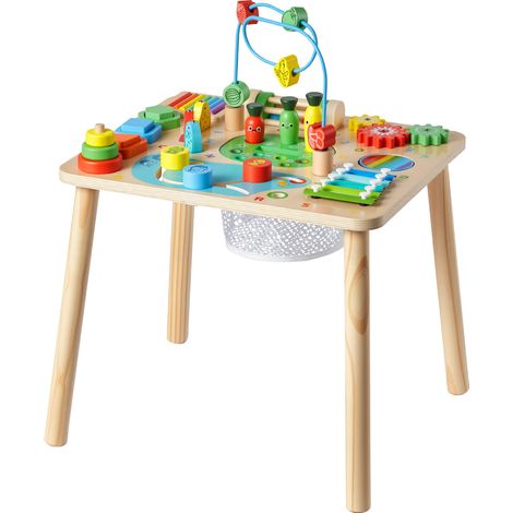 Mophorn Tavolo da Gioco Sensoriale per Bambini, Scrivania in Legno per Attività Educative per Bambini dai 6 ai 36 Mesi, Tavolino Multiattività da 450 x 380 x 545 mm con 13 Giochi (1/5)