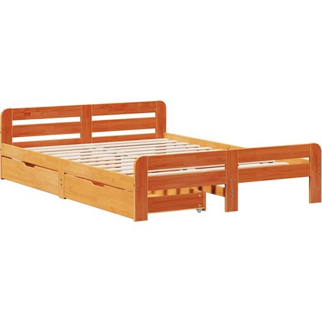 Cadre de lit sans matelas cire marron 150x200cm bois pin massif vidaXL (1/5)