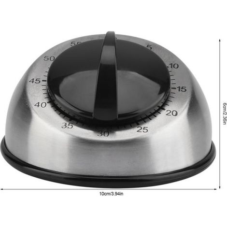 Minuteur mécanique en acier inoxydable 60 minutes avec sonnerie forte pour cuisine, bureau et école (1/5)