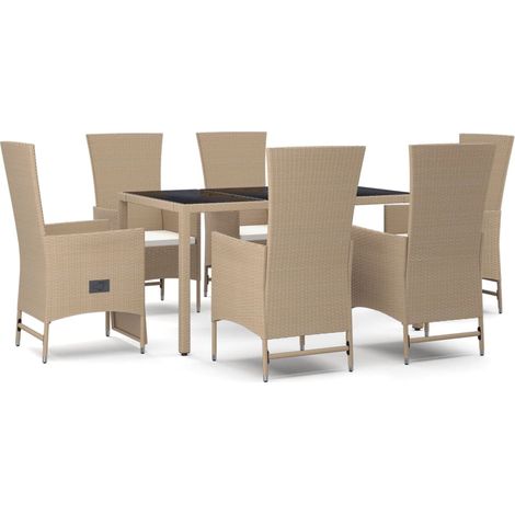 Maison Exclusive - Set da Pranzo da Giardino 7 pz con Cuscini Beige in Polyrattan (1/5)
