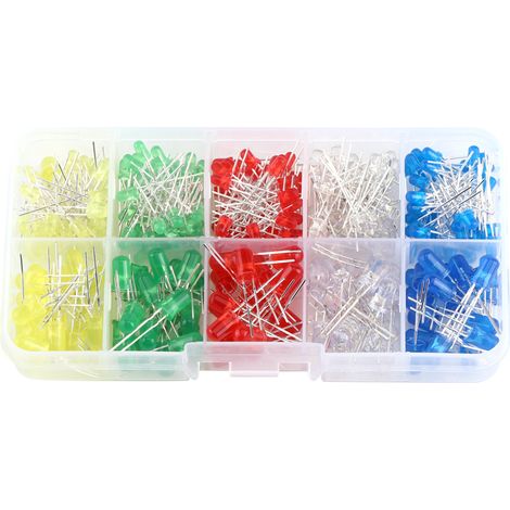 Kit de 300 diodes LED assorties de 3 mm et 5 mm (blanc, jaune, rouge, bleu, vert). (1/5)