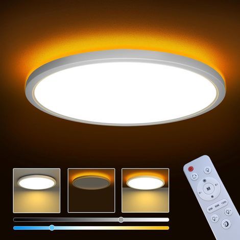 Plafonnier LED 24 W 2800 lm à intensité variable avec télécommande. veilleuse 1800 K. 3000 K-6500 K. rond. ultra fin. pour salon. chambre d'enfant. Ø 30 cm. blanc (1/4)