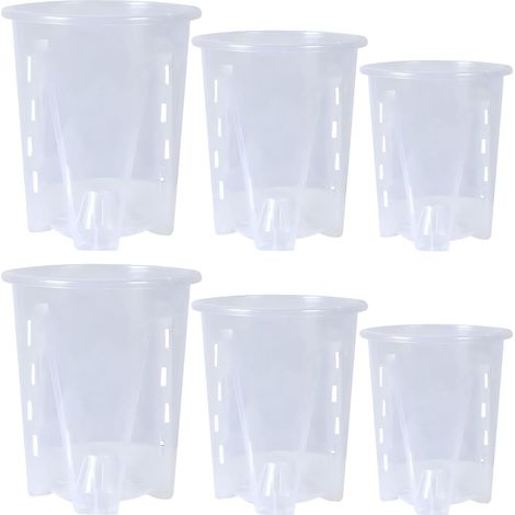 Lot de 6 pots de fleurs transparents, pots pour orchidées, pots en plastique avec trous de drainage, pots respirants pour orchidées avec fentes, pots de pépinière pour orchidées (1/5)