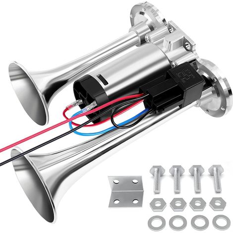 Convient pour klaxon de voiture GA-J618, klaxon à air super puissant 120 dB, klaxon de camion à double tube avec compresseur, klaxon à air pour camion 12 V, train, voiture, bateau, moto, etc. (Argent) (1/5)