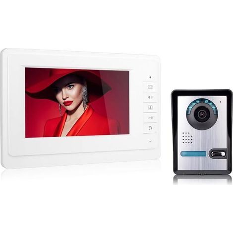 Visiophone Connecté Kit Interphone Vidéo Filaire avec écran Couleur 7",Portier Vidéo pour Une Famille,Platine de Rue, Sonnette de Camera,blanc (1/5)