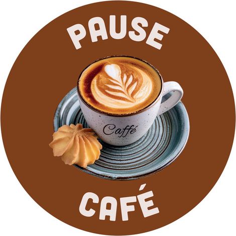Adhésif repositionnable "PAUSE CAFÉ" de diamètre 30 cm (pose extérieure) (1/4)
