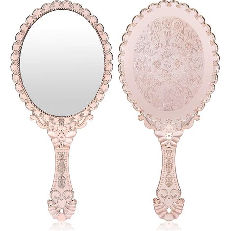 Espejo de bolsillo, diseño floral retro en relieve, mango ergonómico, tamaño compacto, ideal para viajes y maquillaje. (1/5)
