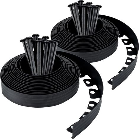 Bordure de jardin en plastique de 20 m avec 30 ancrages, barrière anti-racines avec pointes robustes, hauteur 50 mm, noir (1/5)