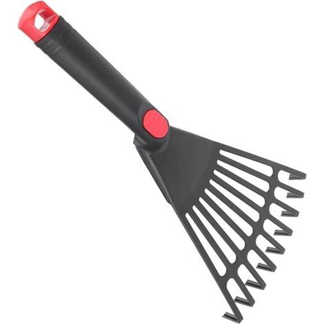 Simple plastic garden rake — Ideal for grass and leaves — Ergonomic and comfortable handle — Sturdy — For fallen leaves and lawns (Black) (1/3)