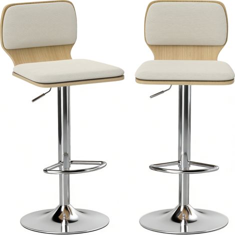 HOMCOM juego de 2 taburetes altos de cocina giratorios en 360°, taburetes de bar regulables en altura de 81-102 cm, reposapiés, beige