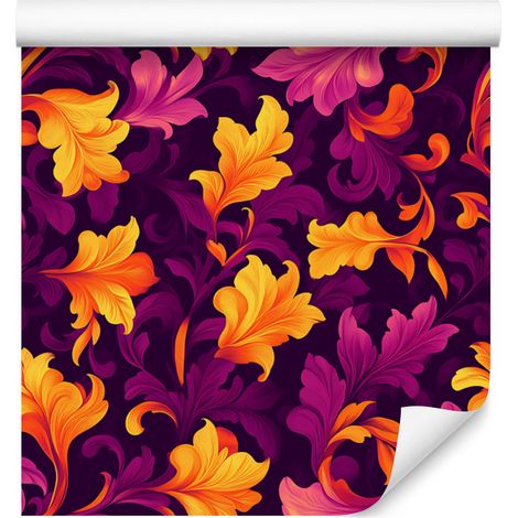 Papel pintado con intrincado estampado floral en tonos ciruela y morado, 50x1000 cm. (1/5)