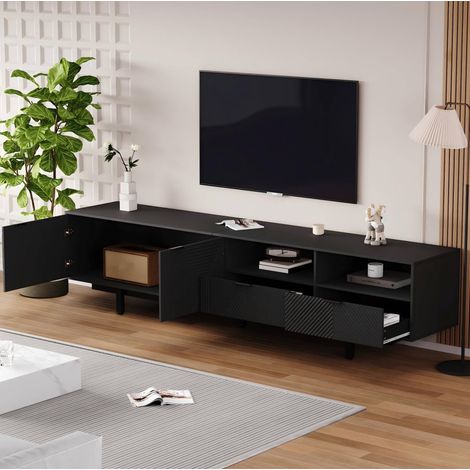 MEUBLIV meuble TV 200x40x51 cm noir – rangement, passe-câbles et 90 pouces (1/5)
