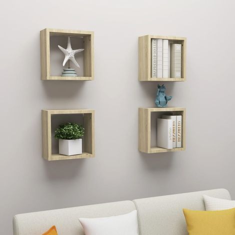 Étagères cube murales 4 pcs-Étagère flottante-Étagère de rangement suspendue Chêne sonoma 30x15x30 cm 725270 (1/5)