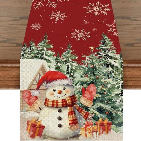 Table Runner Snowman Farmhouse Kitchen Decoration Indoor Outdoor Living Room Winter 140 x 40 cm (1/2)