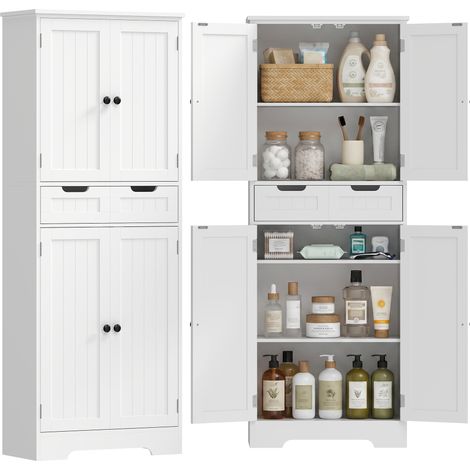 HOMCOM Bathroom Tall Cabinet with Drawer, Shelves and Doors, White (1/5)