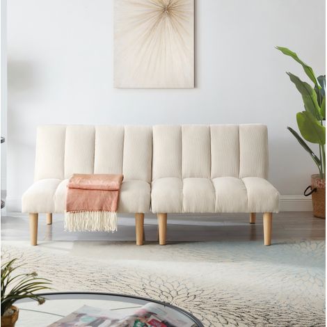 Divano letto, schienale regolabile a 3 posizioni, tessuto corduroy, beige (1/5)