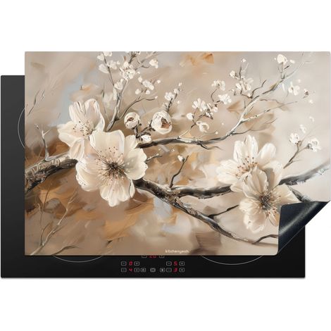 PROTECTION PLAQUE INDUCTION Fleurs - Abstrait - Peint - Beige Tapis de Protection 76x51.5 cm