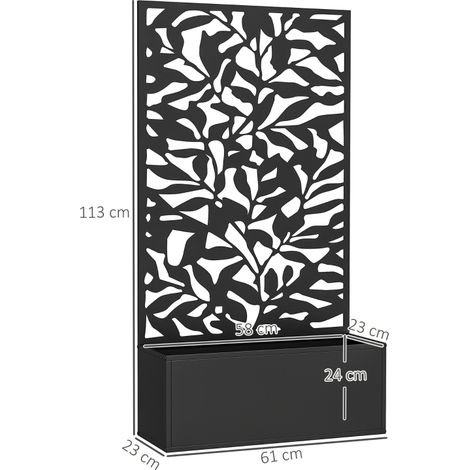 Jardinière avec treillis bac à fleurs rectangulaire grande taille panneau d'intimité métal 61 x 23 x 113 cm noir (1/3)