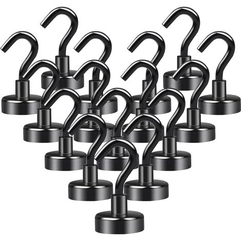 CCYKXA Noir Crochets Magnétiques, 20mm Crochet Aimanté 16PCS Crochet Aimanté Puissant, Crochet Magnetique pour Cuisine Réfrigérateur Plafond Salle de Bain Serviette Garage (1/5)