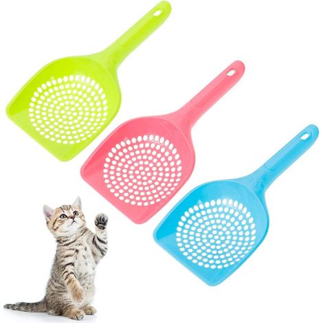 Lot de 3 pelles à litière pour chats et chiens, outil de nettoyage pour litière, pelle à déjections canines, passoire en plastique facile à nettoyer (rose, bleu, vert)-AquaForge