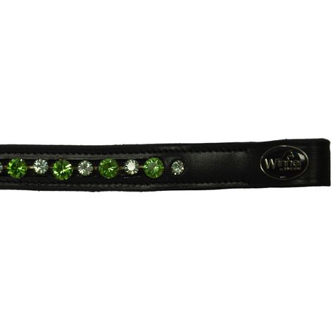 Cob, Marrone: Frontalino Winner in cuoio 16 mm con strass azzurro/verde