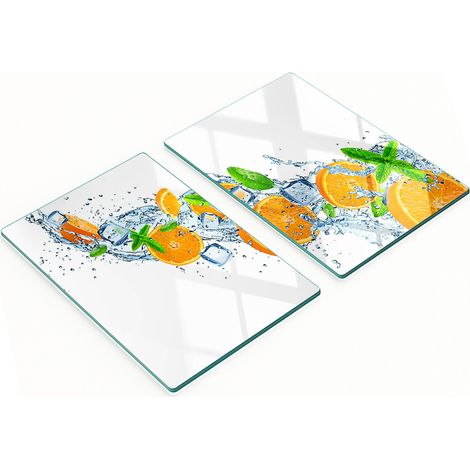 Tablas decorativas de vidrio para servir aperitivos con dise帽o de naranjas, 2x40x52 cm.