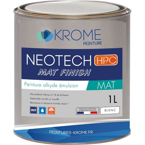Krome Neotech Mat Finish Peinture Mate Sans Reprise Finition Murs et Plafonds Conditionnement: 1L - Couleur: BLANC