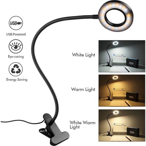 MINKUROW Leselampe Bettklemme -24 Leds Buchklemme Lampe, 3 Stufen Farbtemperatur, 10 Dimmbare Helligkeit, Augenschutz Kinder Schreibtischlampe, 360° Flexible Schwanenhalsklemme Tischlampe [Energieklas (1/5)