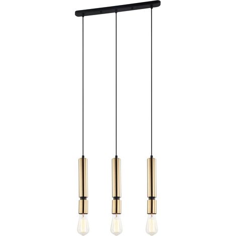 Italux Torla - Lámpara colgante moderna negra 3 luces con pantalla de latón, regulable E27 (1/2)
