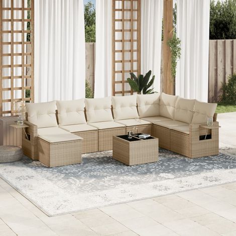 Set de sofás de jardín 9 pzas con cojines ratán sintético beige vidaXL (1/5)