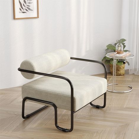 Chaise longue minimaliste 68,5×73×70,5 cm en velours côtelé sur cadre métal noir. Élégante et fonctionnelle pour aménager salon,chambre ou bureau.