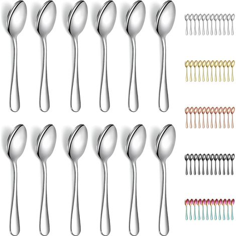12 Cuillère à café, Acier inoxydable, 14cm, Lavable au lave-vaisselle, Pour thé dessert salon