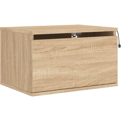 Comodino sospeso con luci LED e cassetto 50 x 36 x 30 cm in multistrato color rovere DEC034193