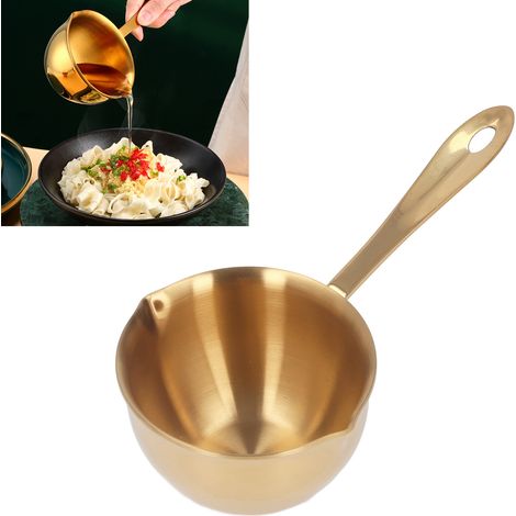 Casserole professionnelle en acier inoxydable avec bec verseur pour la cuisine domestique, idéale pour le chocolat au lait et l'huile chaude (couleur or). (1/5)