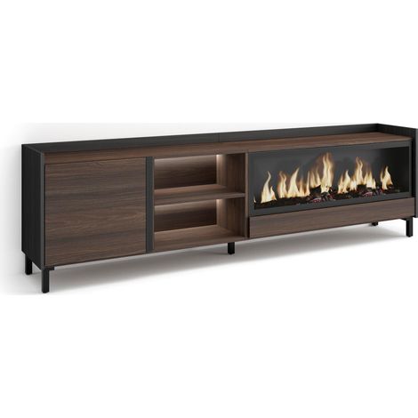 Skraut Home - Mueble TV, Televisión, Muebles de salón, almacenaje, 212x35x61cm, Para TV hasta 80", Chimenea eléctrica XXL, Diseño industrial, LED, Estilo Moderno, Roble oscuro y Negro (1/5)