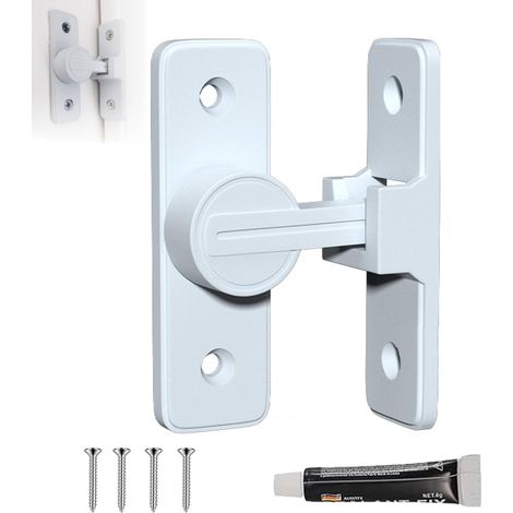 Verrou Serrure de Fermeture Porte Interieure Coulissante, 90° Loquet de Crochet a Porte Bascule, Sans Percage, Verrou porte interieure, Verrou porte coulissante (Blanc-90°) (1/5)