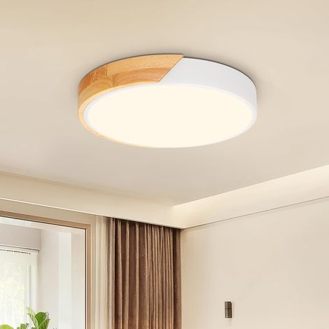 1 Plafonnier LED Rond Bois Blanc 24W Ø30cm Lumière Chaude 3000K Acrylique Fer Salon Chambre Cuisine (1/5)