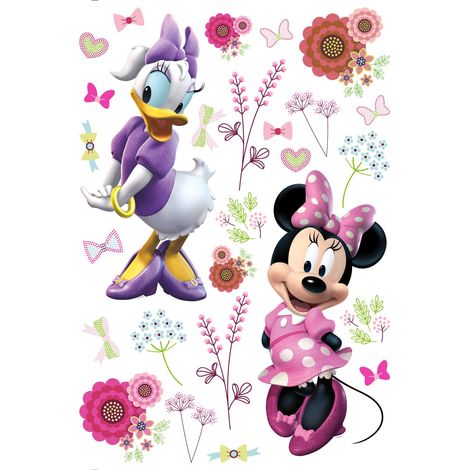 sticker mural Minnie Mouse & Daisy Duck rose, violet et blanc - Disney