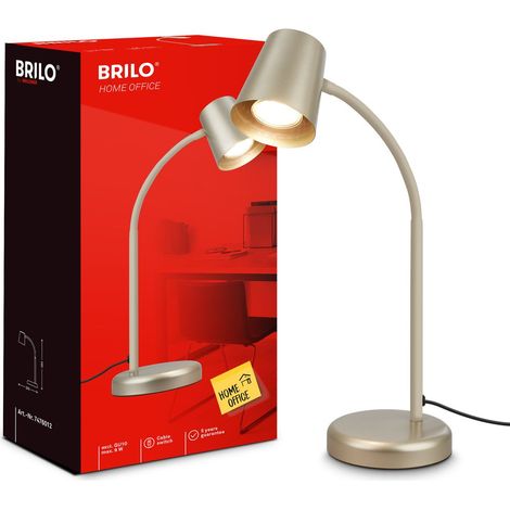 Briloner Lampe de Bureau orientable 24,5 x 38,5 cm douille GU10 max. 9 W interrupteur sur le câble finition satinée métallisée - Lampe de table pour bureau salon chambre (1/5)