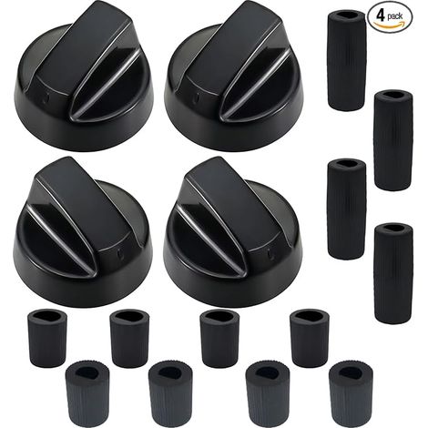Lot de 4 boutons de commande noirs universels avec 12 adaptateurs - Compatibles four, cuisinière et plaque de cuisson - Ajustement p (1/5)