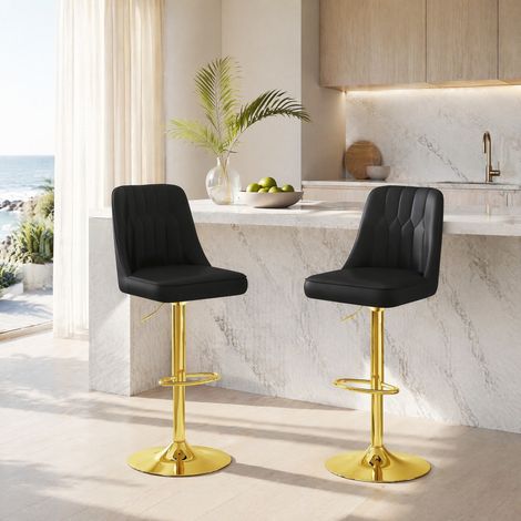 MEUBLIV Tabouret de bar 44x44 cm noir et or – pivotant 360°, réglable, lot de 2 (1/5)