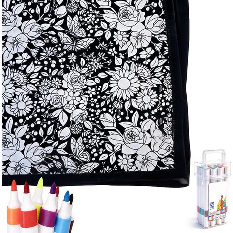 CCYKXADIY Coloring Blanket 152.4 x 127 cm with 24 Colored Markers - Color Your Own Blankets - Washable Creative Blanket (1/5)