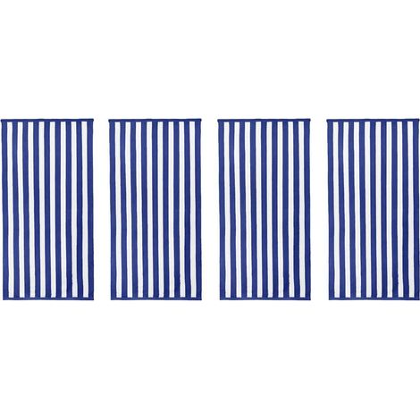 Lot de 4 serviettes de bain rayées 75 x 150 cm, douces et absorbantes, en coton bleu. (1/5)