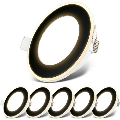 Einbaustrahler 68mm 6er Set - 230V, 4,9W, 425ml, LED, Nachtlichtring, warmweiß, schwarz