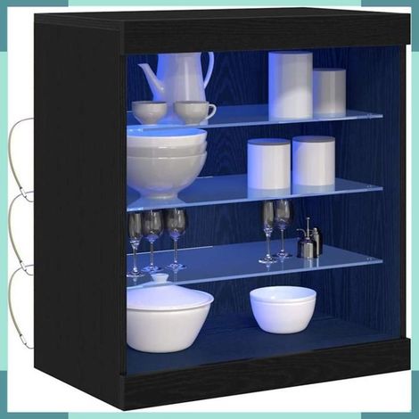 863044 Buffet LED Chêne noir 60,5 x 37 x 67 cm Bois d'ingénierie (1/5)