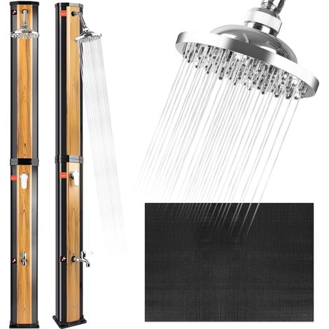 Solar Shower 60L with Plastic Mat, Solar Garden Shower with 360° Swivel Shower Head and Foot Shower, Adjustable Temperature, Up to 60°C, 228 cm (1/5)