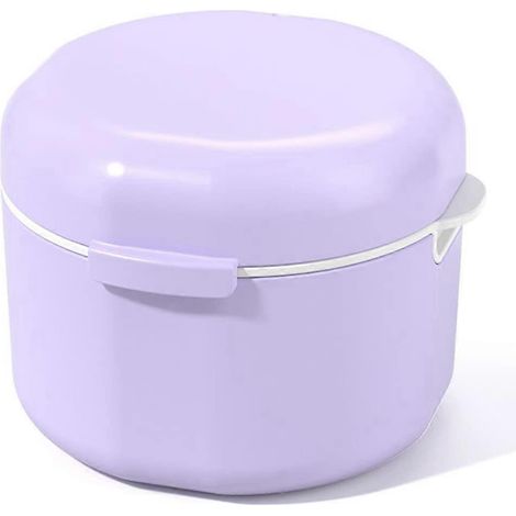 Boîte de rangement portable pour prothèses dentaires, boîte de nettoyage avec panier-filtre, étui de bain pour prothèses dentaires (violet) (1/2)