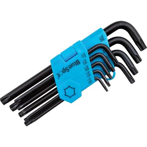 Bluespot Long Arm Star Torx Allen Key Wrench Set T10 - T50 9 Pc Black Oxide Keys (1/4)